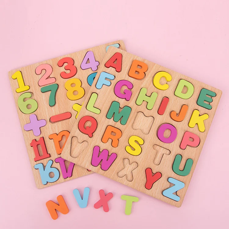 Wooden Alphabet Number Cognitive Geometric Shapes Spelling Building Blocks