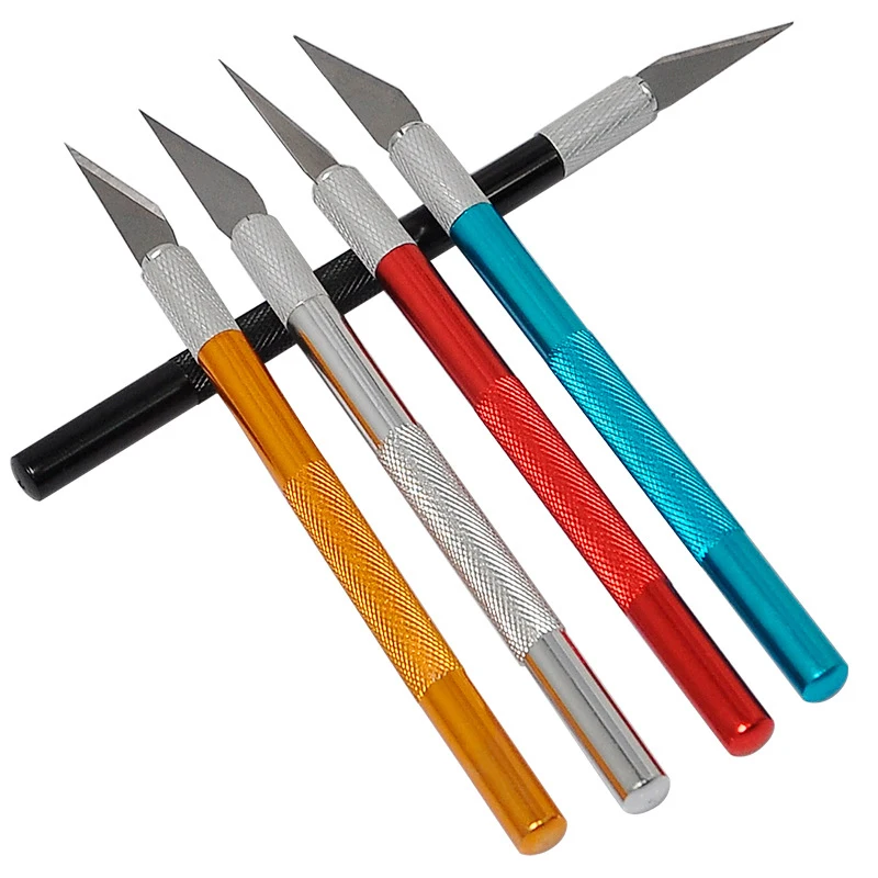 High Grade Precision Craft Knife Hobby Knife with Five Stainless Steel Blades Aluminum Handle Carving Pencil Craft Knife