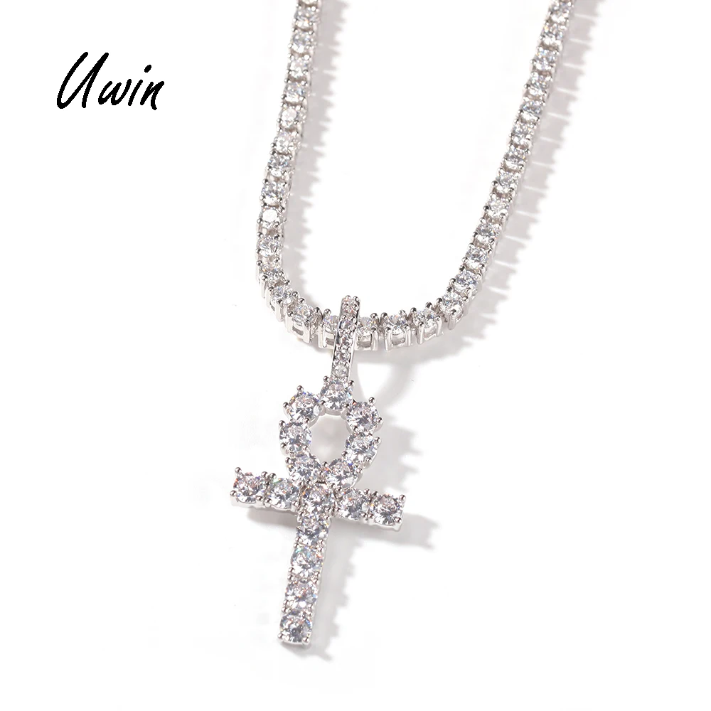UWIN Hip Hop 18K Gold Plated CZ Cross Ankh Pendant Necklace Iced Out Egyptian Ankh Zirconia Women Men Jeweries