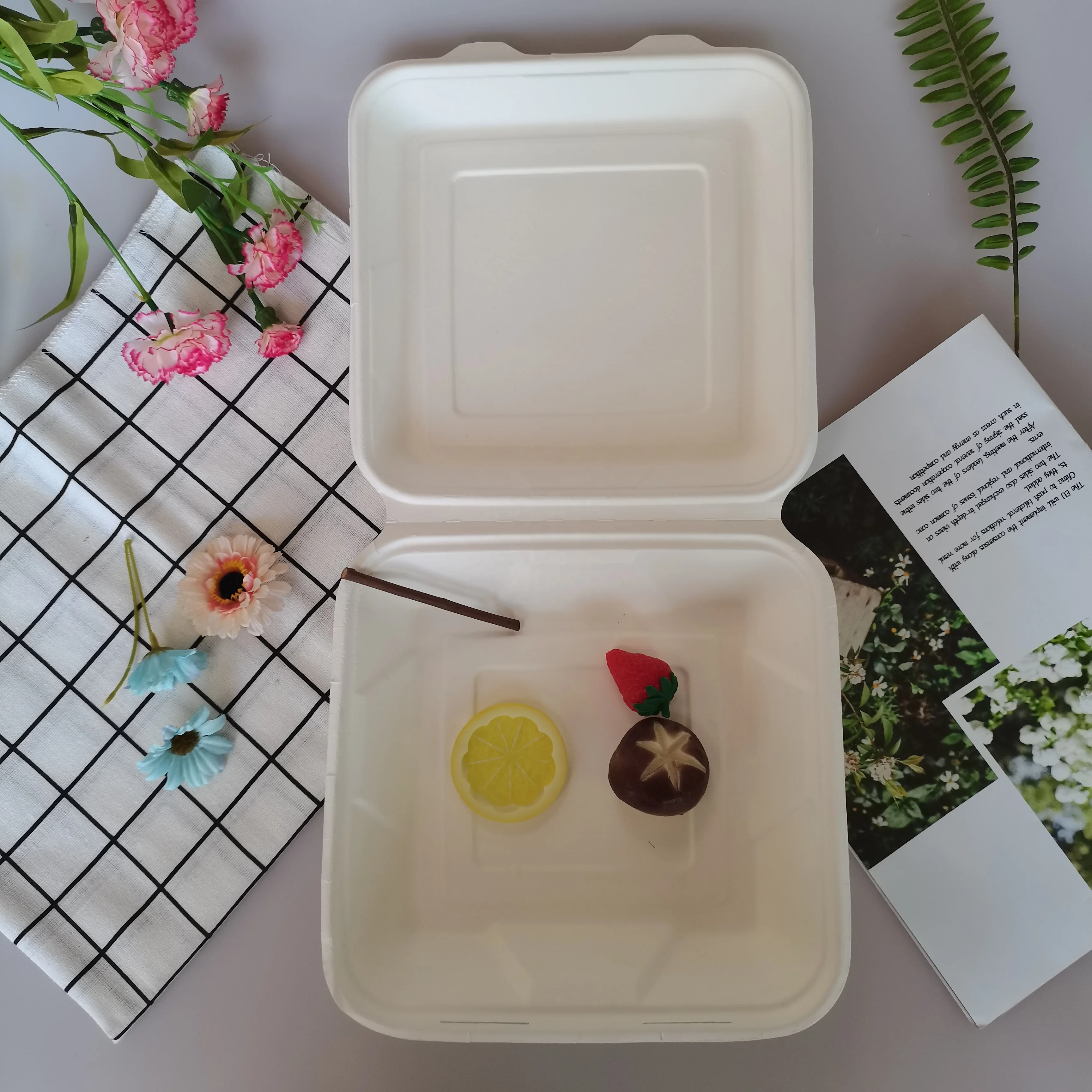 Biodegradable Bagasse Take Away Container Two Compartment Food Box Paper Meal Container Box