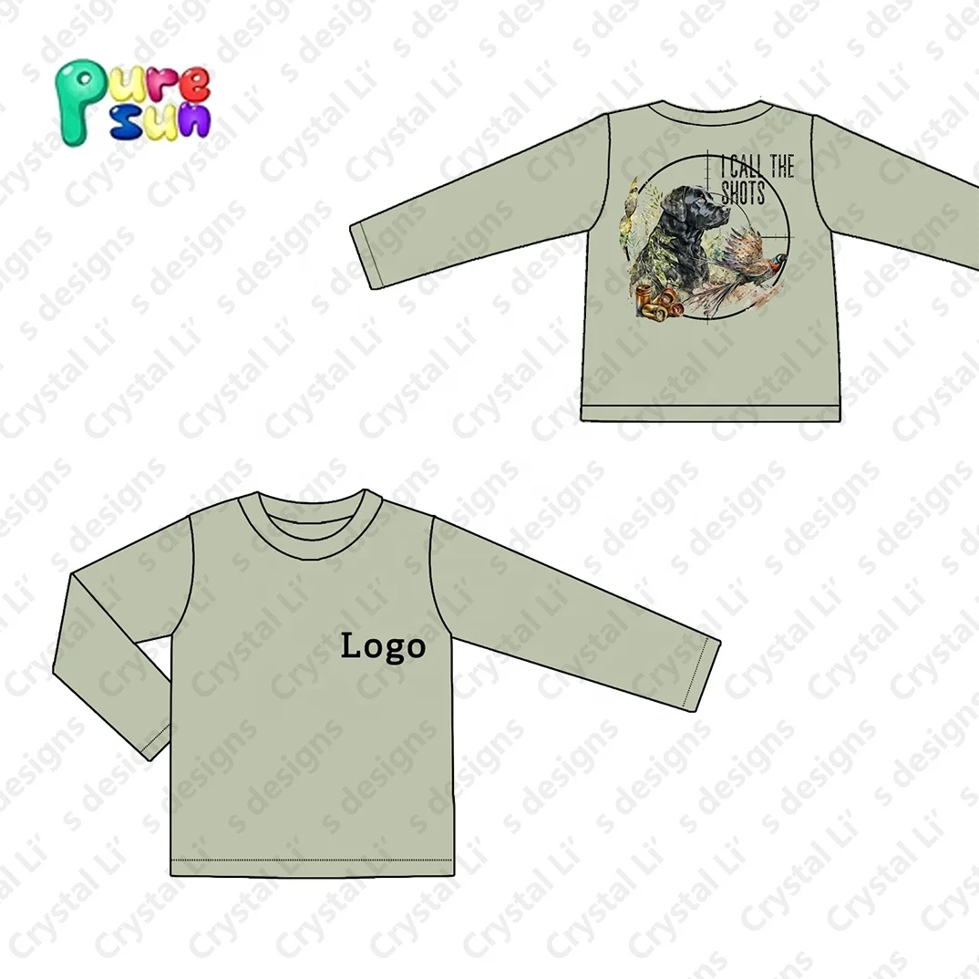 Custom logo Kids t Shirt Hot Stamping Long Sleeve  Boy Shirts Cotton Custom Shirt For Hunting Boy
