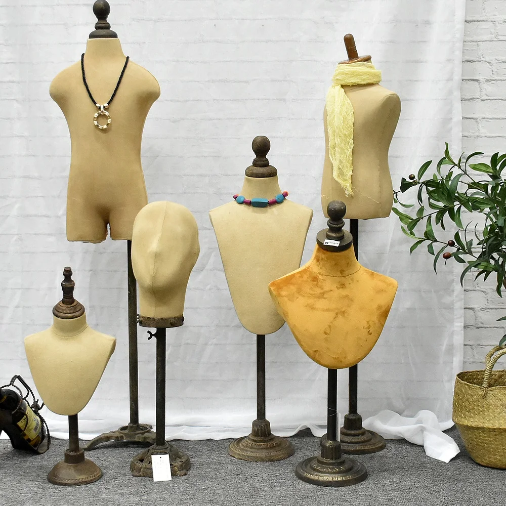 Luckywind Vintage Rustic Body Form Mannequin With 3 Tired Wooden Shelf