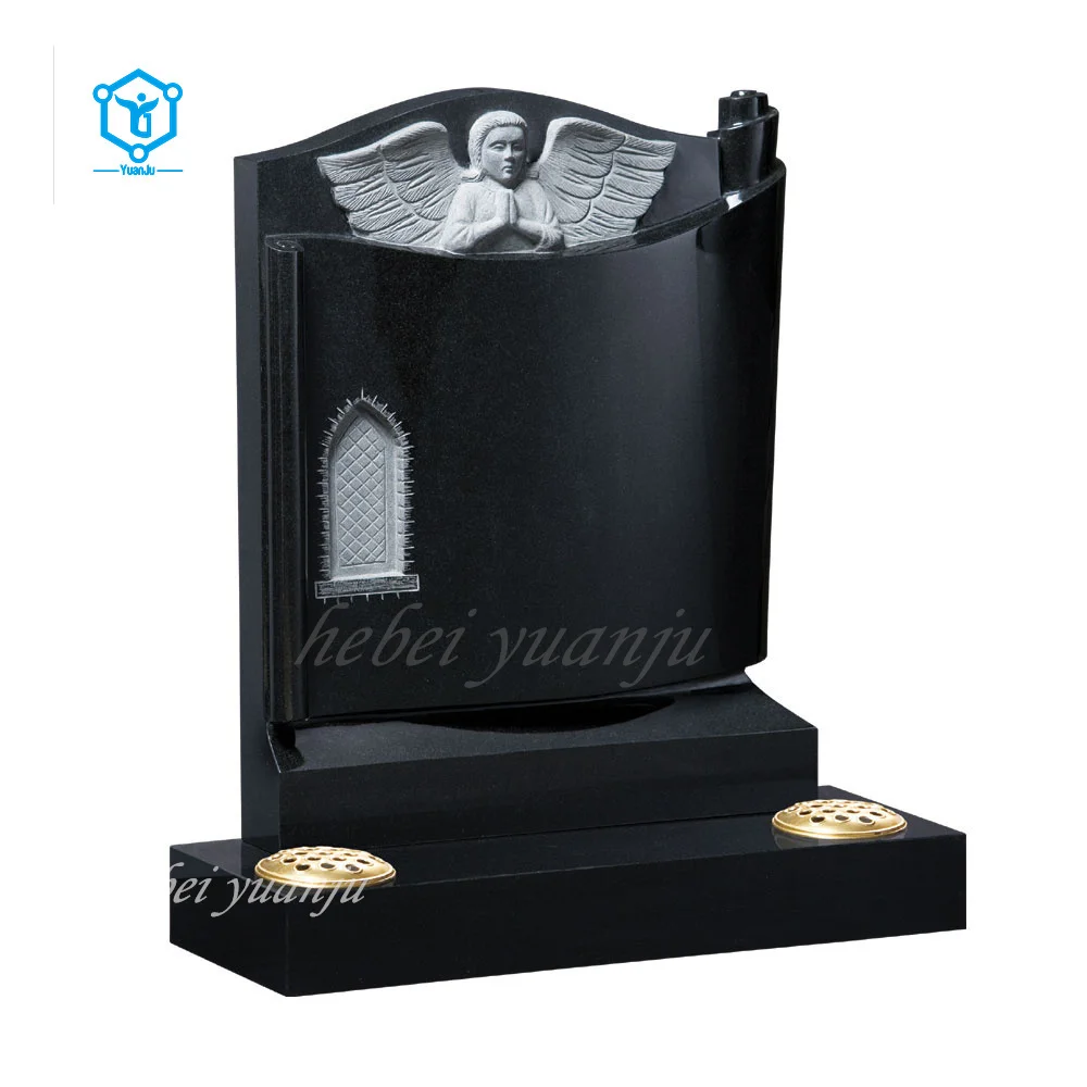 YUANJU Wholesale high quality marble tombstones and monuments black stone granite guitar tombstones