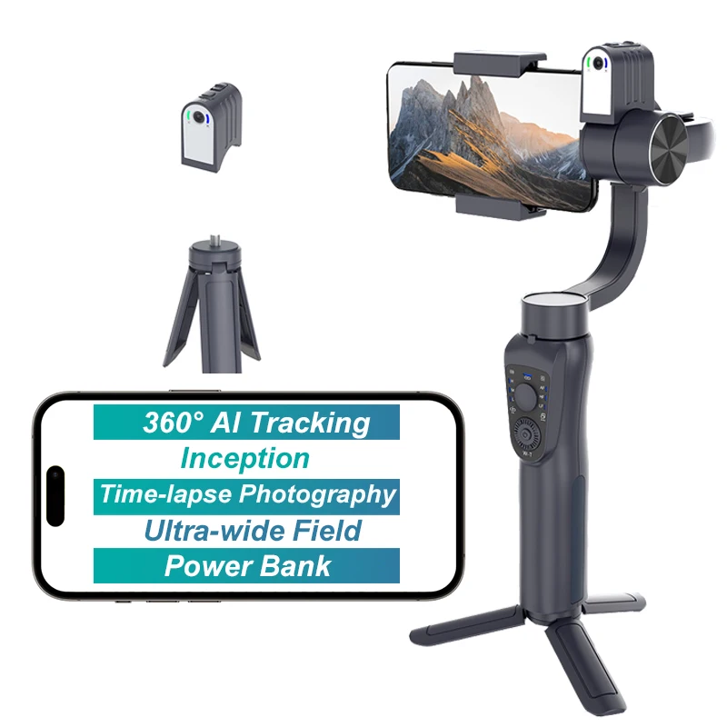 2024 новый тип S5Bpro 3 оси AI Gimbal 360 вращение для отслеживания лица Мобильный телефон стабилизаторы с заполняющим светом смартфона