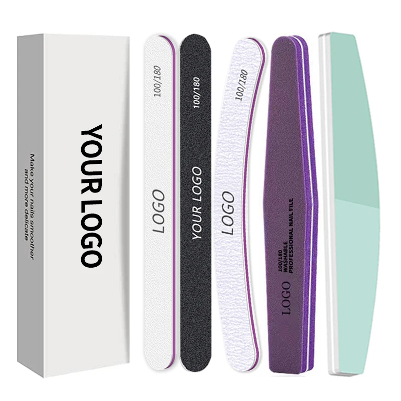 Professional Nail Files Custom Design Cute Emery Board White Wood Private Label Nail File 100/180 Double