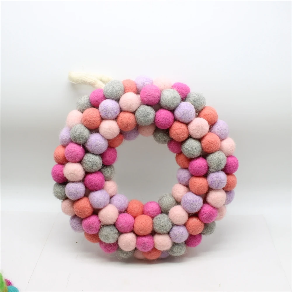 christmas bauble handmade felt wool ball garland for wholesales