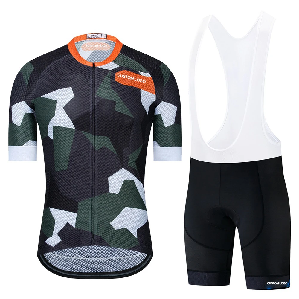 Camouflage print unisex bib shorts cycling suits soft premium quick dry bicycle jersey set custom breathable cycling clothing