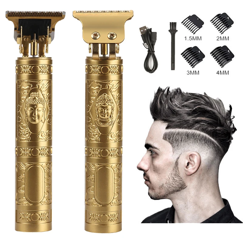USB Rechargeable Gold Plastic Buddha Head Hair Trimmer Haircut Set Cordless Vintage T9 Electric Hair Clipper