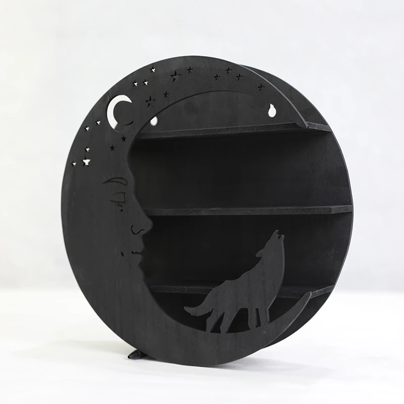 Wholesales Wall Mounted Wooden Crystal Crescent Wolf Moon Phase Shelf