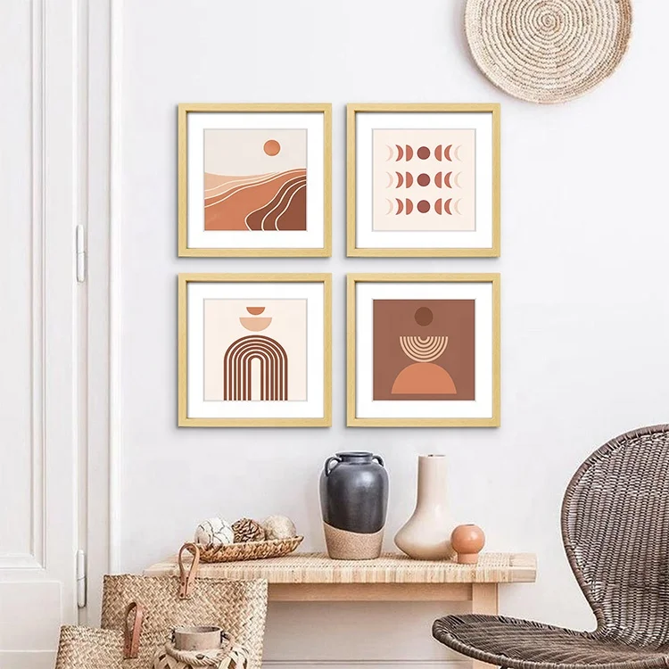 EAGLEGIFTS Vintage Abstract Plant Desert Landscape Modern Framed Wall Art Set for Home Decor Living Room