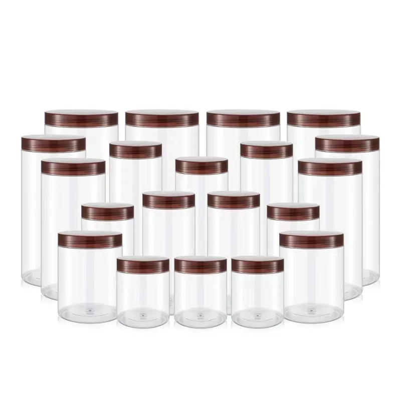 In stock 50ml -1000ml wide mouth plastic food jars clear pet jar plastic jars with lid