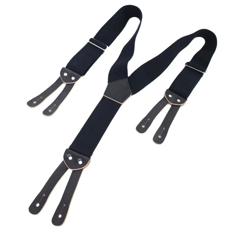 5cm Black Cotton Elastic Brace To Custom Made Leather Button Suspender