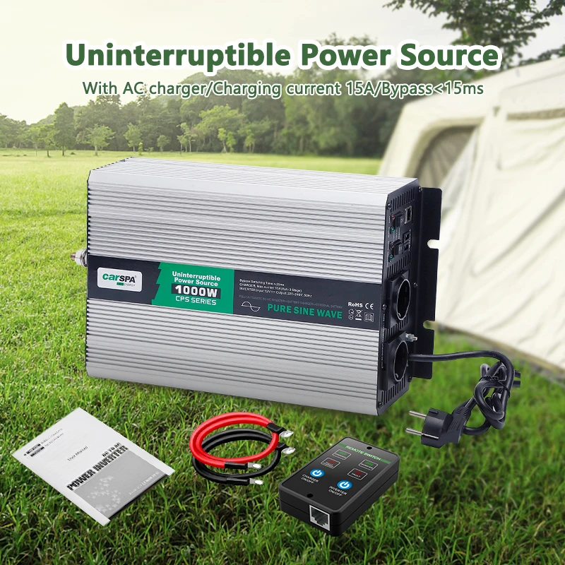 CARSPA battery charger with 1kw pure sine wave inverter with charger function USB port For Home Use and Off-gird Solar System