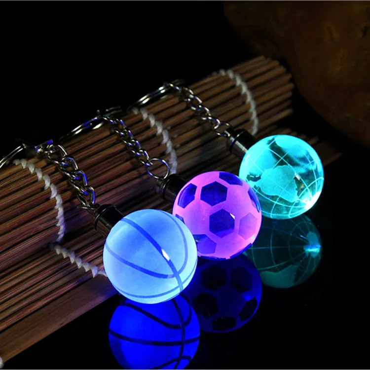 Lilangda Logo Creative Luminous Crystal Sphere Colorful Pendant Decoration Crystal Football Basketball Volleyball Keychain