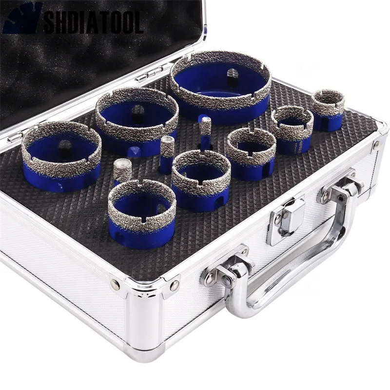 1Set/11PCS 6-65mm Triangle Shank Diamond Marble Ceramic Tile Crown Hole Saw Cutter Core Drill Bits Set For Porcelain Tile Marble