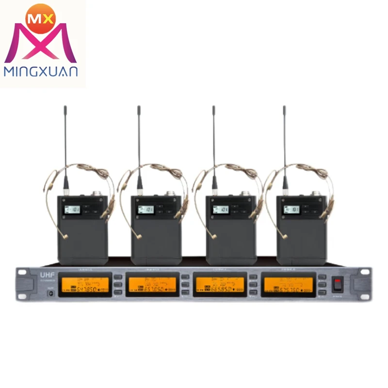 4 Channels Wireless Headset Microphone Headwear Bodypack Mic Professional Receiver
