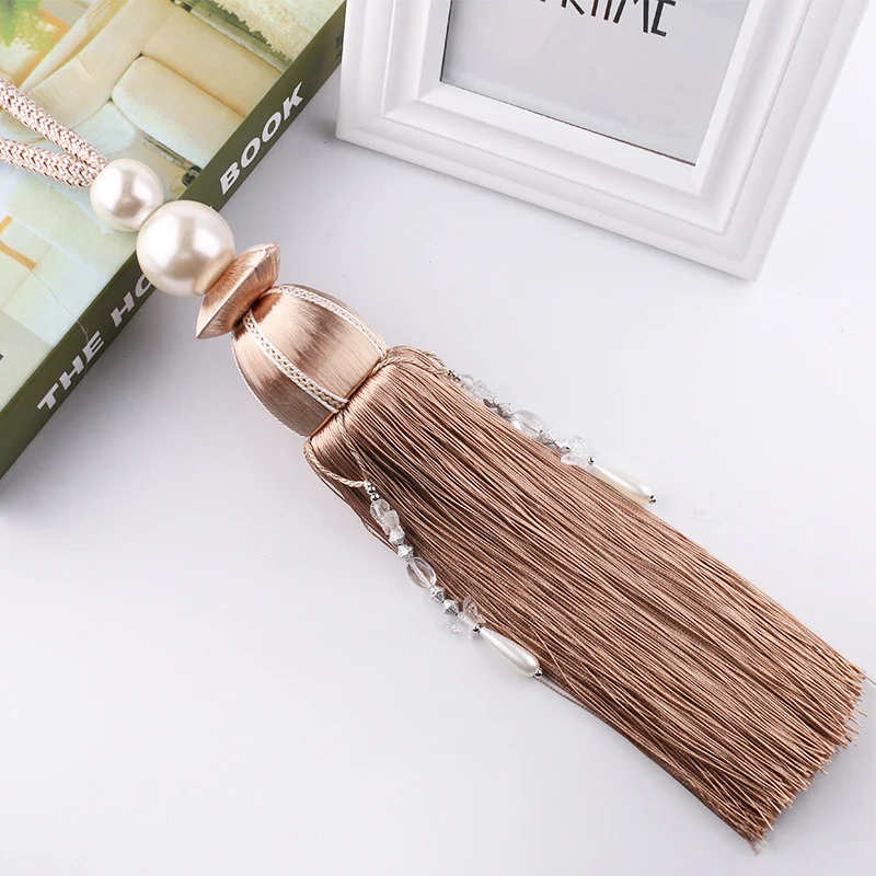 Home Decorative Bonfull Luxury Curtain Accessories Pearl Hanging Ball Tassel Poom Fringe Curtain Wall Rope Tiebacks