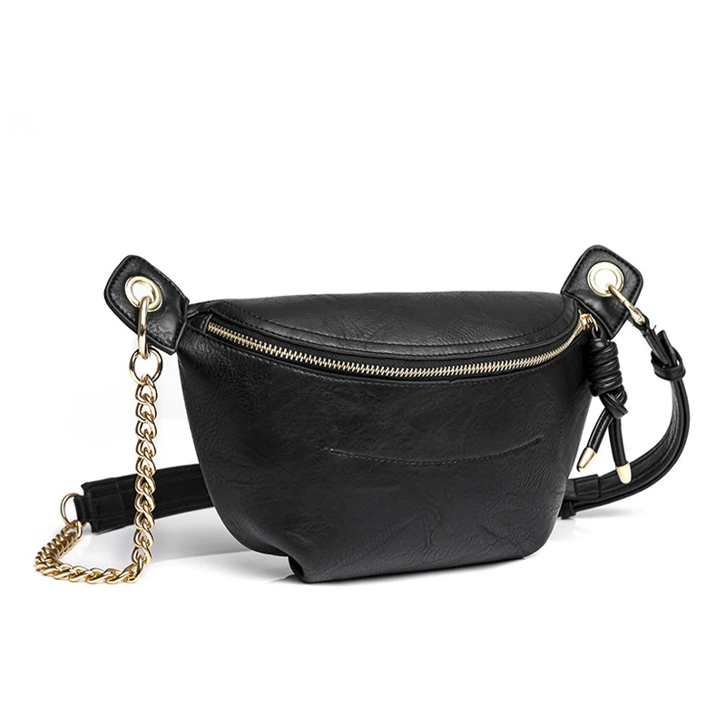 Wholesale Trend Luxury Soft Pu Leather Waist Bag Purse Custom Chain Strap Waterproof Mini Crossbody Waist Bag For Women