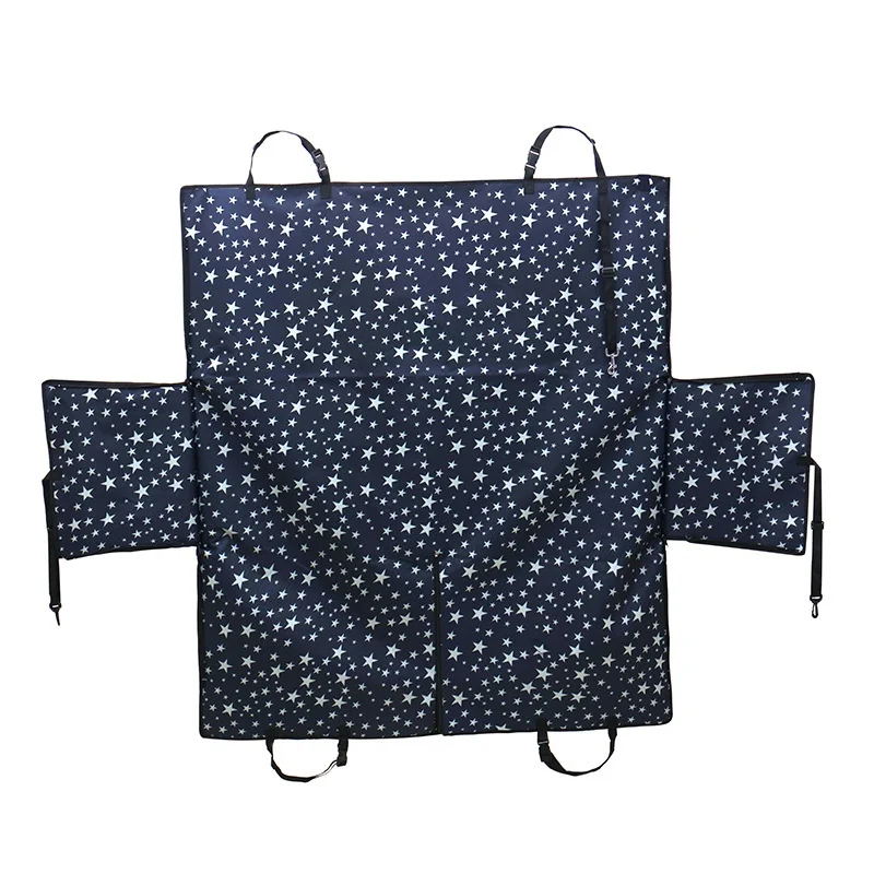 Solid Pattern Double-Layer Dog Car Mat Rear Car Seat Cushion with Stain-Resistant Hole Made of Polyester for Pets