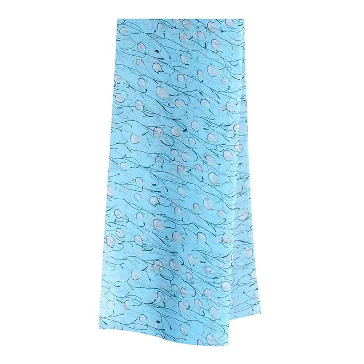 light blue elegant style floral digital fabric 100% mulberry silk crepe Ggt fabric for girl dressing lady blouse garment scarf