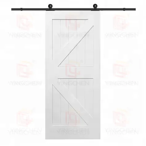American Shaker Door Design 1 Panel Tempered Glass Solid Wooden Frame Interior Sliding Barn Door
