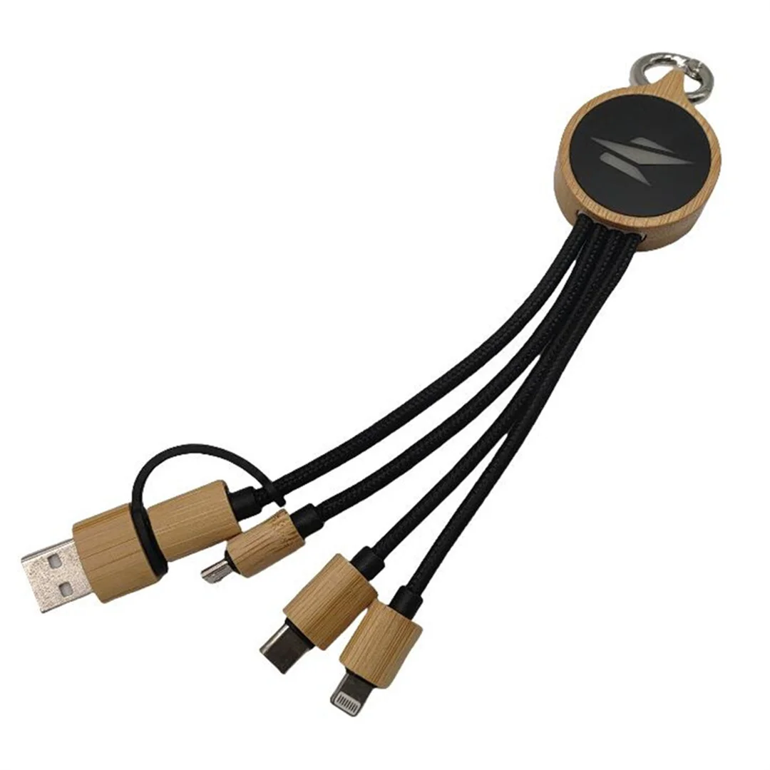 4 in 1 Multi-Charging Cable in Round Bamboo Case