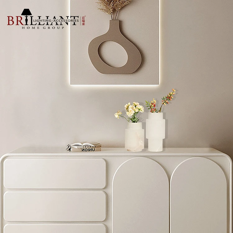 Modern Simple Style Home Art Decorative Living Room Bedroom Column Alabaster Stone Vase