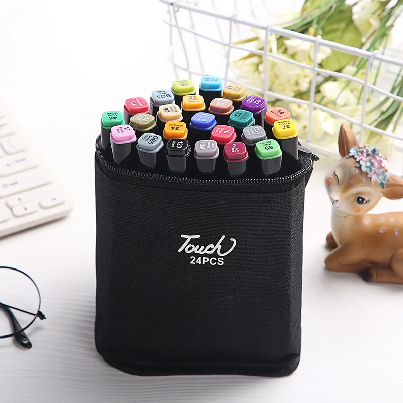 Eurolucky Art Supplies Dual Tips Marker Pens  Carrying Case Double Head Marker For Drawing 60 Colors