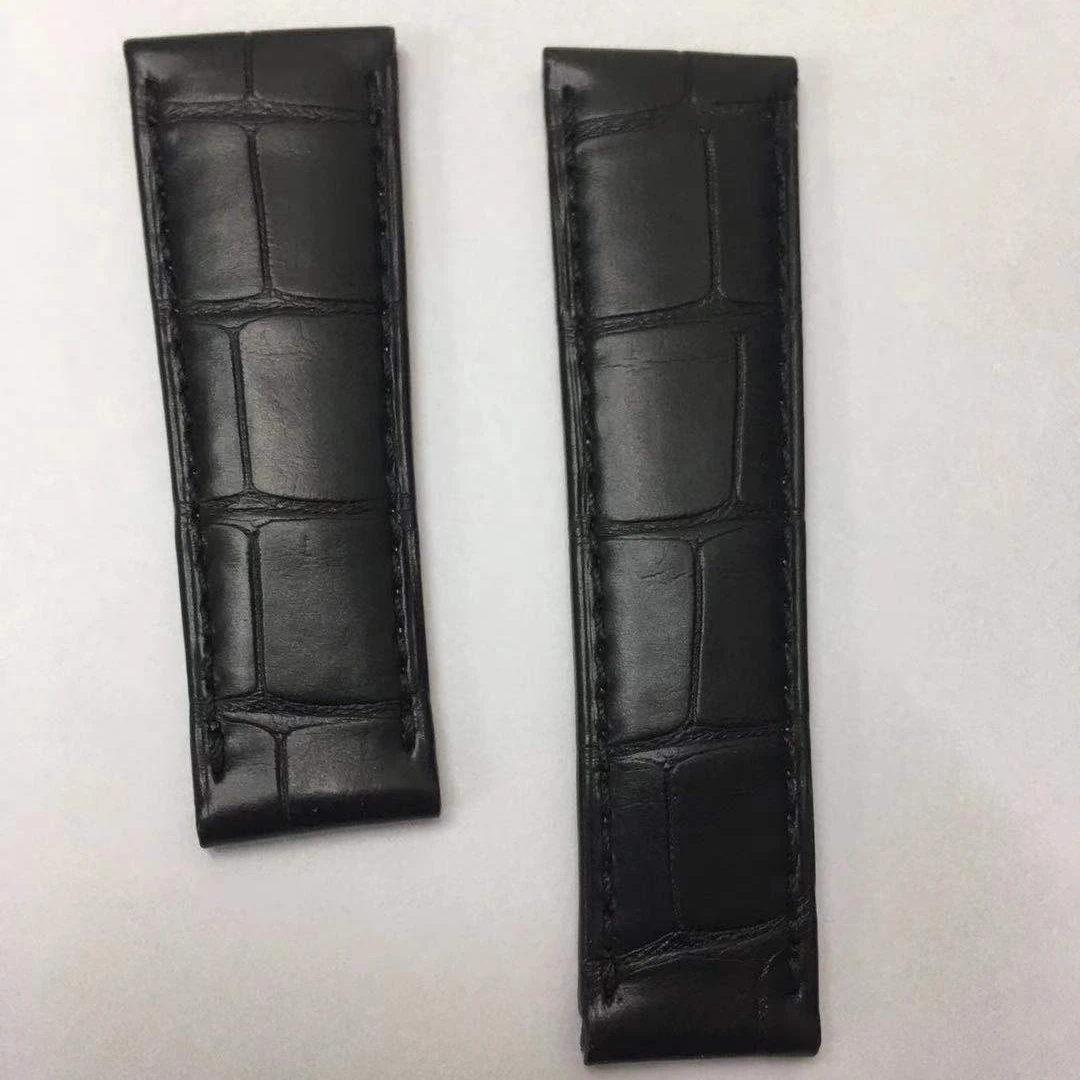 High-end  Alligator band  Generic RLX    R-11-6519   R-11-6519 Black  Genuine Alligator leather watch strap with with stitching