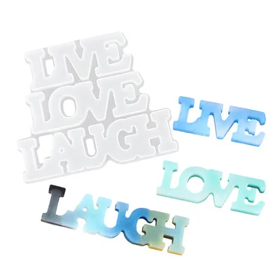 Love Silicone Resin Mould, Live/Love/Laugh Character Epoxy Casting Mould with 24 Colorful Sequins, DIY Craft Resin Supplies for