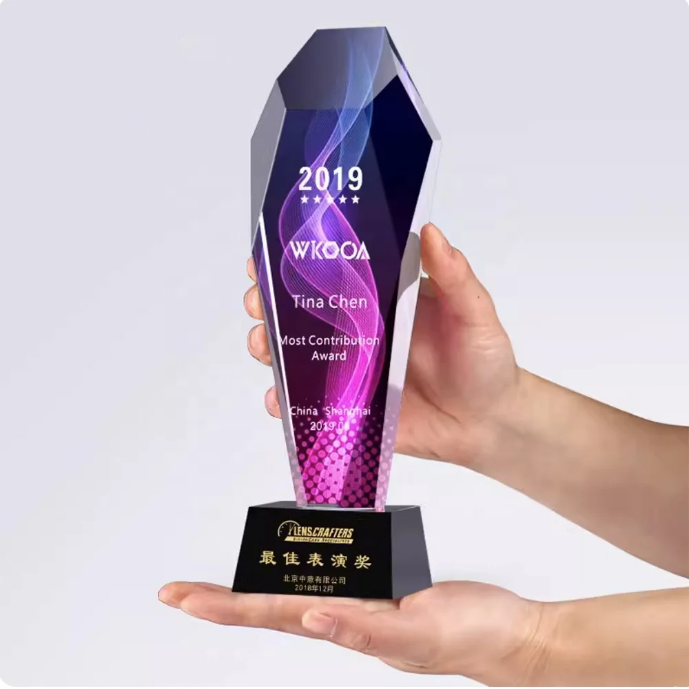 wholesale  Blank crystal trophy award color printing components clear custom crystal glass trophy awards with crystal base