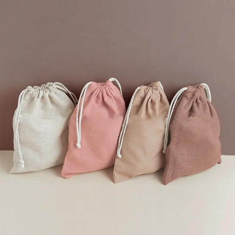 Promotion Storage Custom Logo Printed Gift Jewelry Shoe Organic Canvas Cloth Fabric Pouch Small Dust Linen Cotton Drawstring Bag