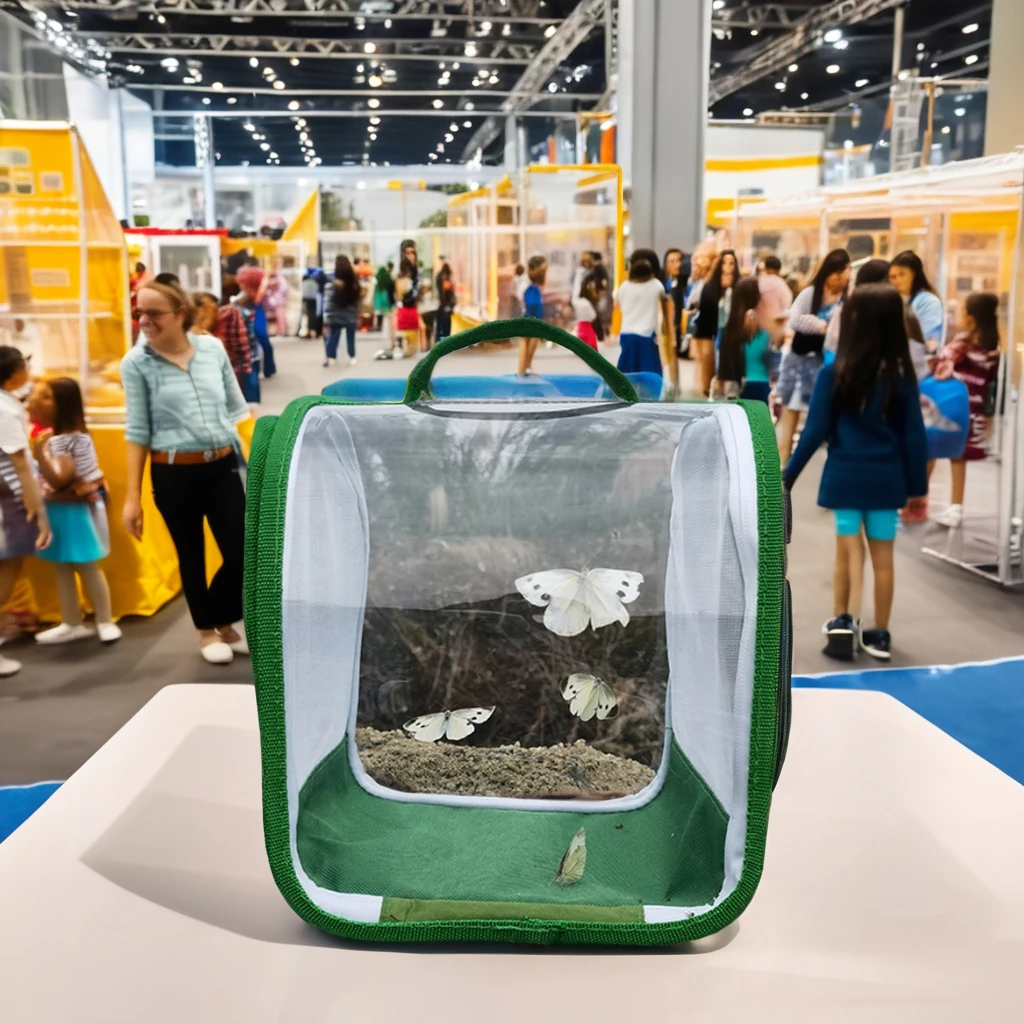 Kingtale Transparent Floral Pattern Pet Carrier Bag 360-Degree Protective Butterfly Cage for Insects Reptiles Pet Furniture
