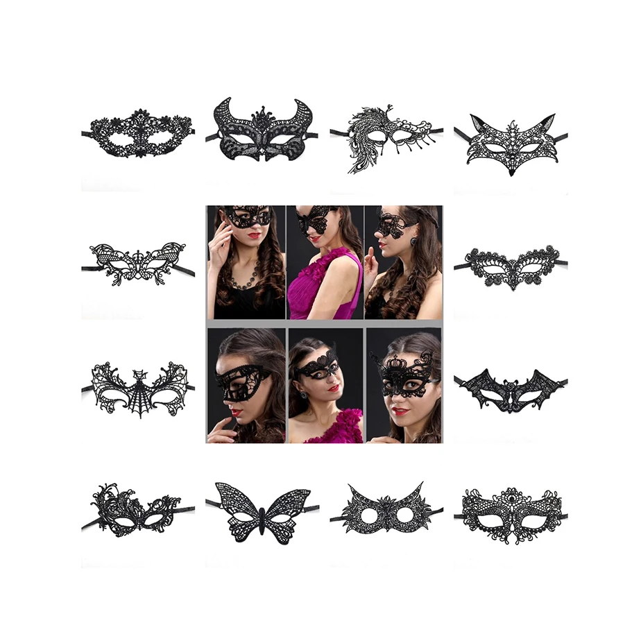 High Quality Cheap Halloween Black Lace Eye Mask Sexy Masquerade Halloween Party Ball Prom Decoration Headwear Mask