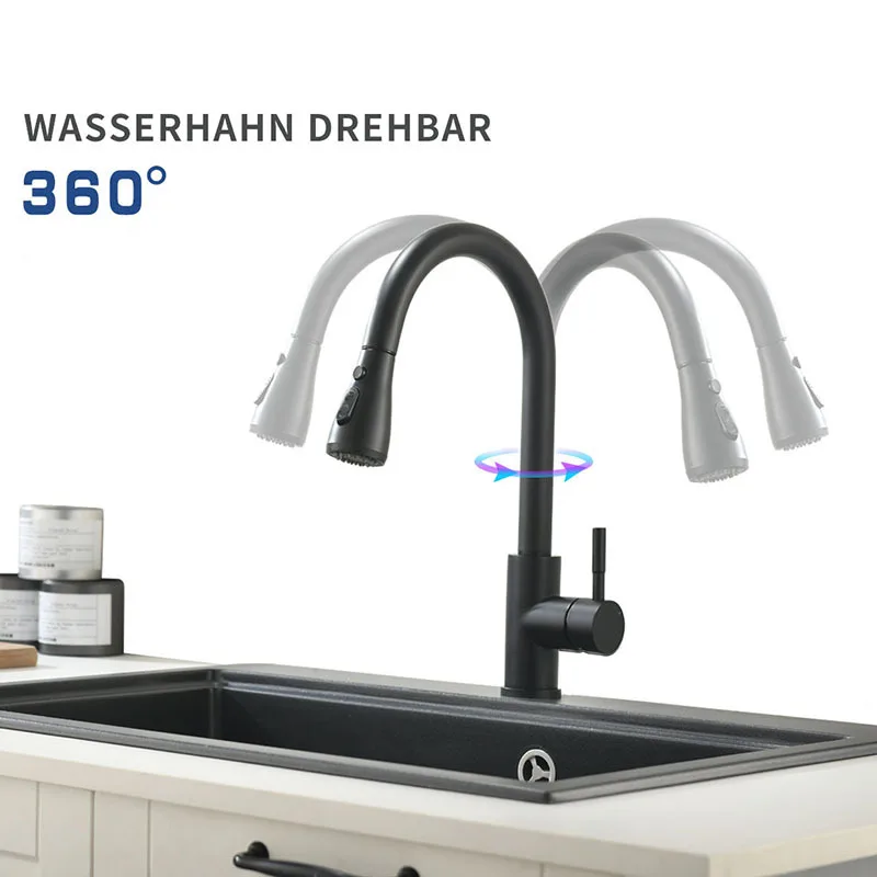 Touch control pull out 3-speed adjustable 360 rotatable 304 stainless steel kitchen sensor faucet