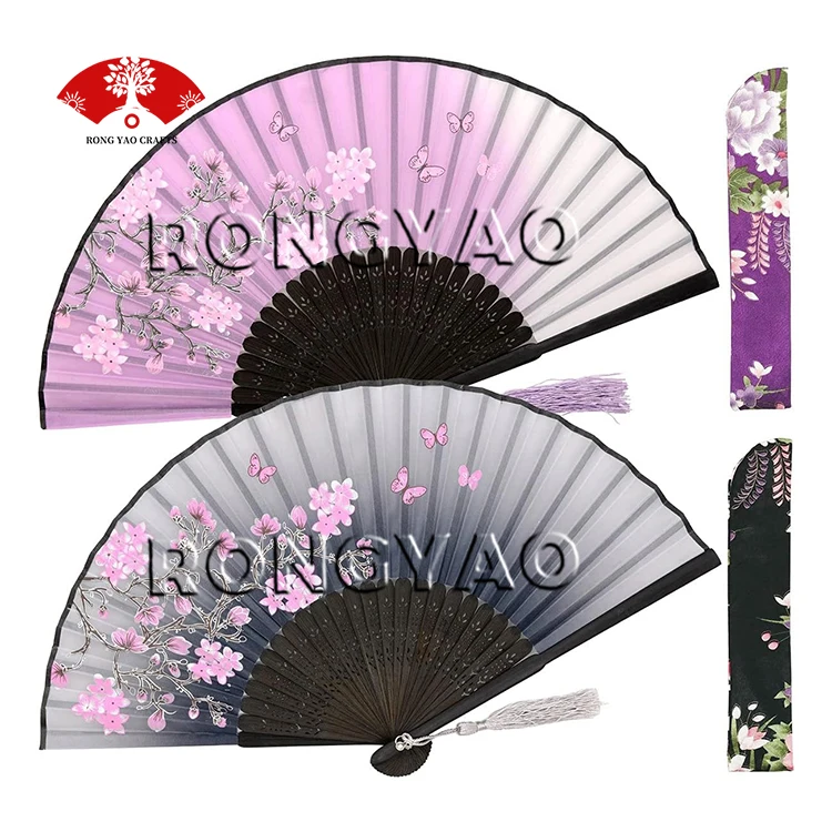 Promotion gift manual bamboo hand fan print fans made of fabric