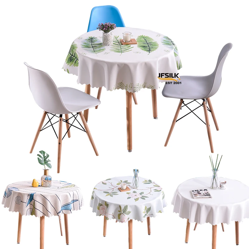 Printing Green plants leaf  outdoor waterproof tablecloth 60 inch wedding customized dining custom fabric buy table cloth round