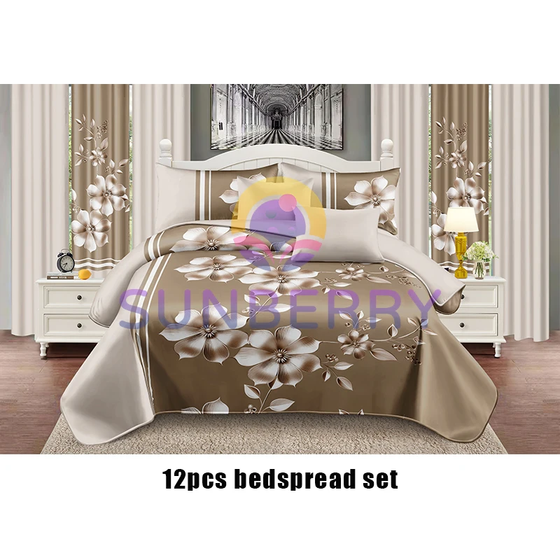 Factory Wholesale Home Bedding Sets with Matching Curtains Cotton Filling Bedspread Set Bed Sheet 12 Pieces Curtain Bedding Set