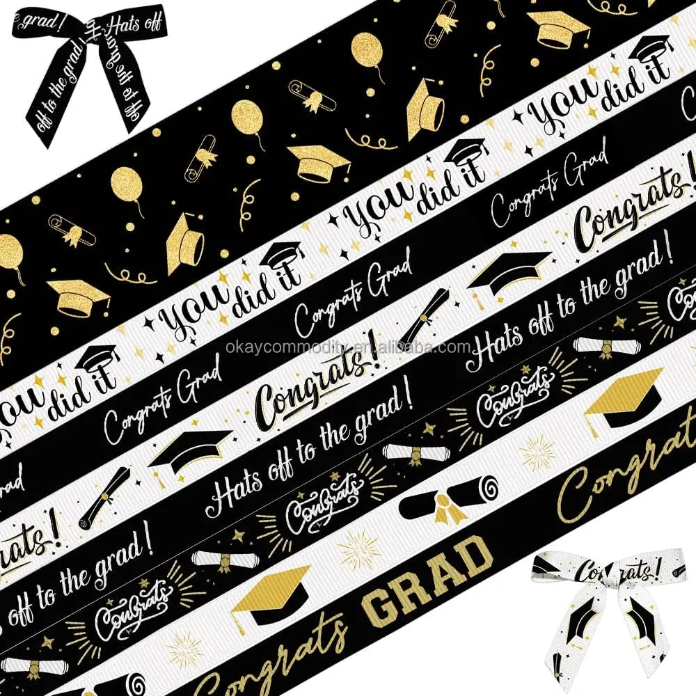 OKAY Custom 3/8 Inch Wide Congrats Grad Satin Ribbon for Gift Wrapping Class of 2024 Graduation Party Decorations DIY Crafts