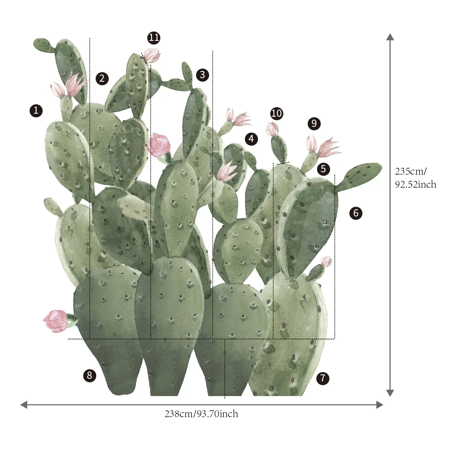 Funlife WMFKD067 boho cactus garden Fabric Art Murals Prickly Pear  Cactus Wall Stickers