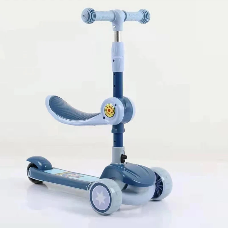 SP Cartoon one key assemble Baby scooter with seat and PU hummer light wheel scooter 4 state adjust