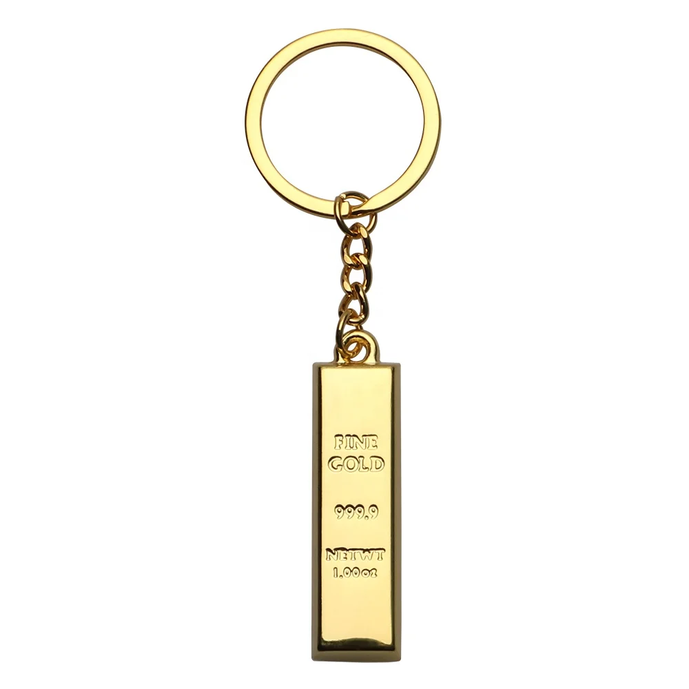 Wholesale Metal Gold Keychains Initial Blank Plate Bar Bullion with Ring Initial Zinc Alloy Keychain