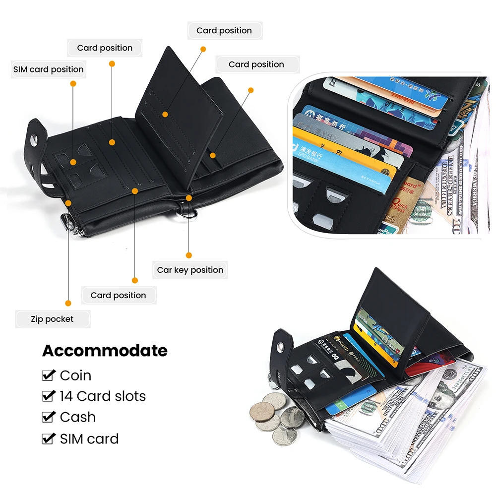 100% Genuine Leather Male Purses With Zip Coin Pocket Men Wallet And Card Holder Wallets Leather Men