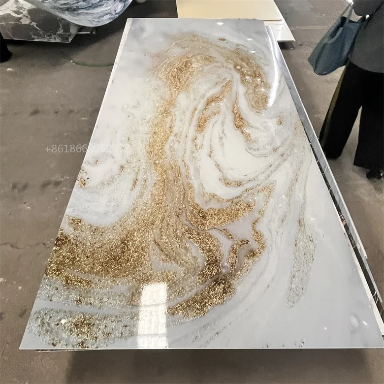 Interior Decoration PVC Wall Panel Board 3D Printing Marble Texture UV Coating Marble Sheet