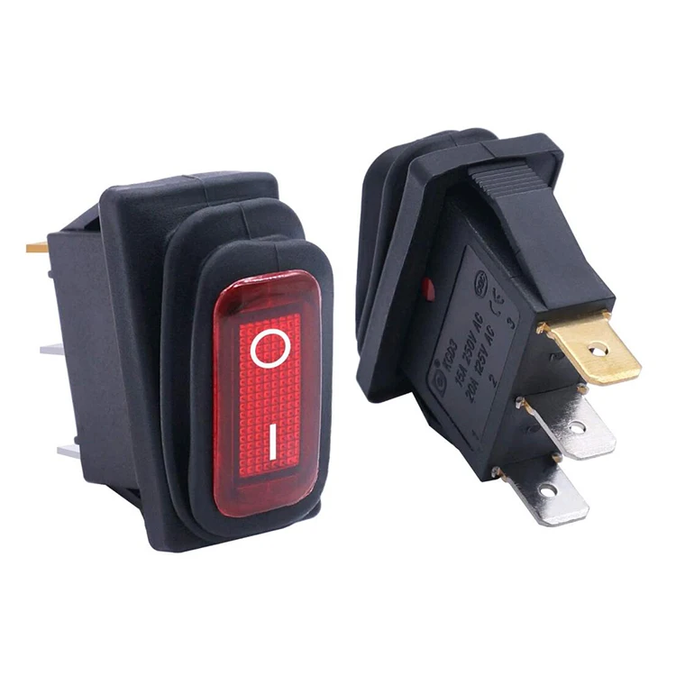 Taiss 2Pcs Waterproof 12v Red Lighted Car I/O SPST 3 Pin 2 Position AC Rocker Toggle Switches KCD3-101NW-I/O