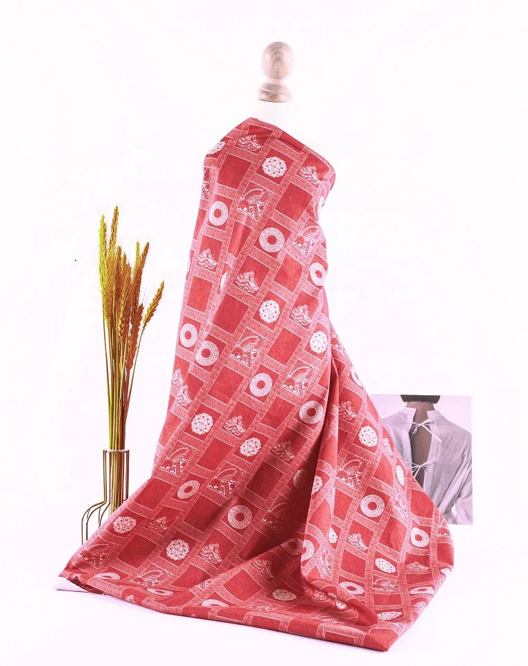 Hanfu Materials Red Totem Traditional Chinese Pattern Digital Printed Cotton Fabric For Dresses