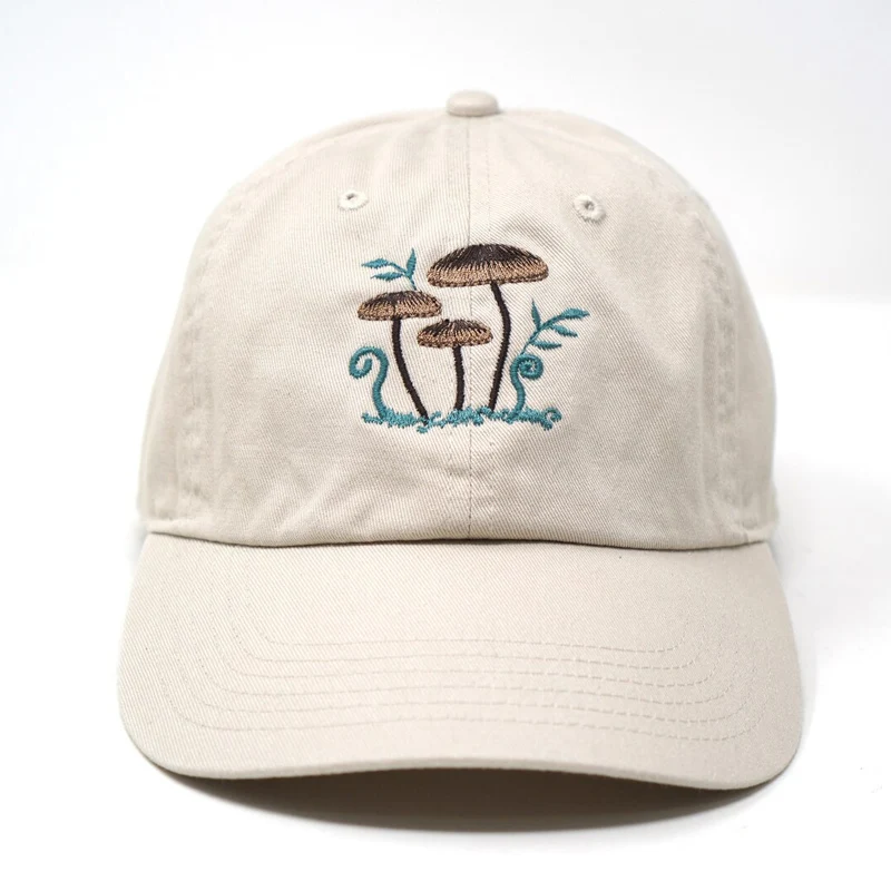 Brown Mushroom Family Embroidered Baseball Cap Washed Cotton Curve Brim Summer dad Hat