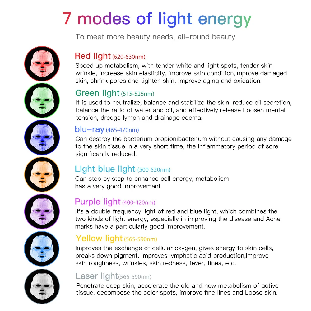 7 Color Smart Touch Led Face Mask Rechargeable Pdt Machine Wrinkle Remover Light Therapy Skin Beauty Led Facial Masks