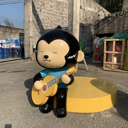 Play guitar monkey cartoon Art animal model cartoon statue custom factory Large outdoor decorations Store props