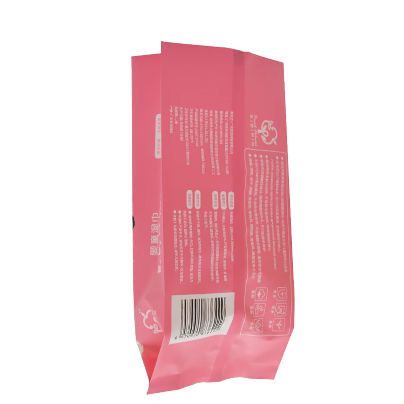 side gusset wet wipes pouch/napkin fabric tissues packet back sealed wet wipes packaging with open label